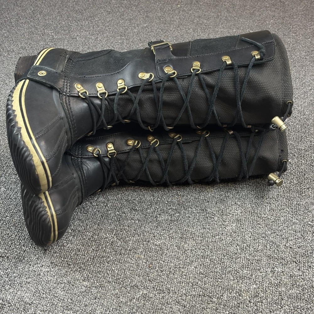 Sorel Conquest Carly Women's Size 10 Tall Lace Up Boots Black Leather Waterproof - Picture 7 of 14
